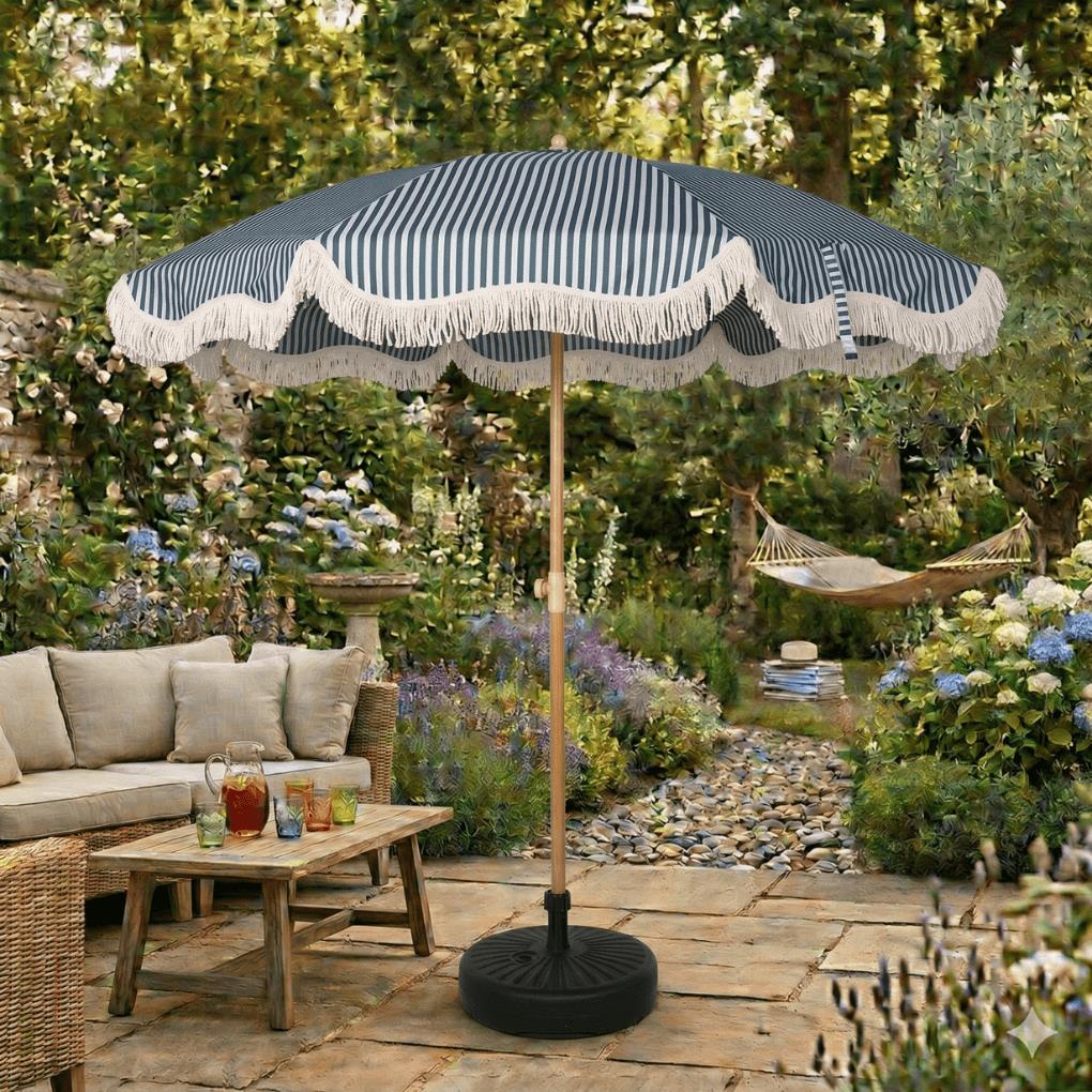 EasyShade Beach Parasol 2m - Striped Forest Green