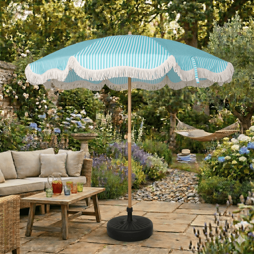EasyShade Beach Parasol 2m - Striped Coastal Teal