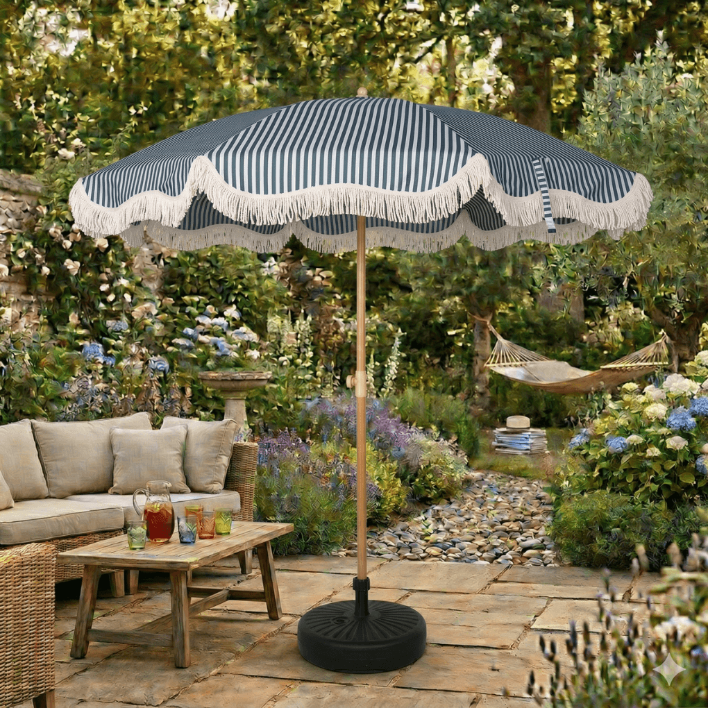 EasyShade Beach Parasol 2m - Striped Forest Green