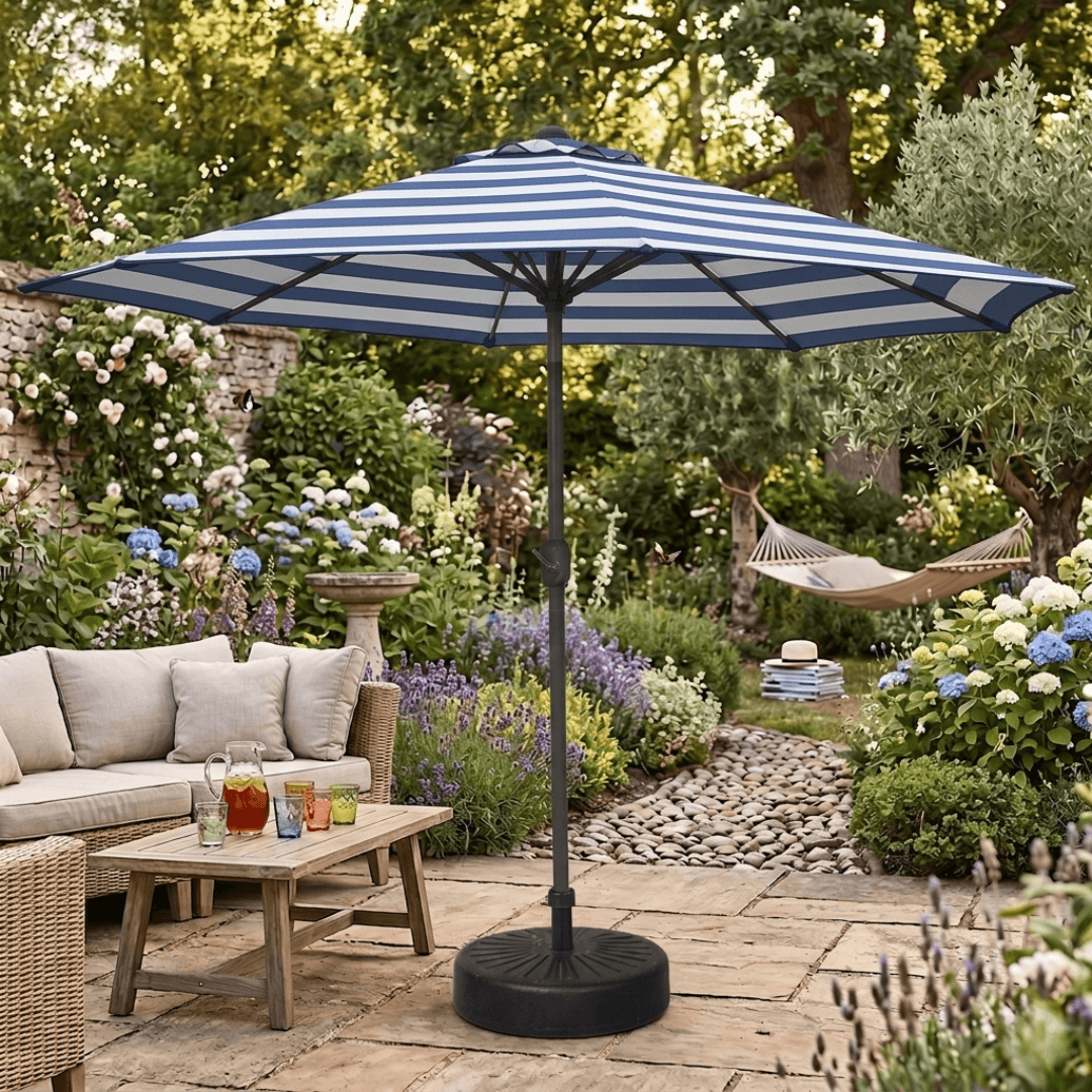 Garden Parasol Replacement Cover 2.7M 6 Ribs Fabric  - Cream/Blue Stripe