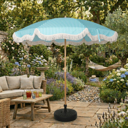 EasyShade Beach Parasol 2m - Striped Coastal Teal